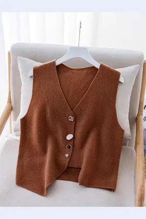 Stylecast Girls Brown V Neck Sleeveless Shirt Style Top