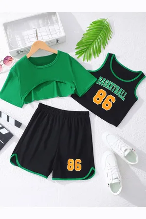 Stylecast Girls Green & Black Printed Top with Shorts