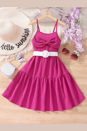 Stylecast Girls Pink Shoulder Straps Bow Detail A-Line Dress