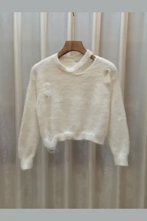 Stylecast Girls White Ribbed Long Sleeves Pullover Sweater