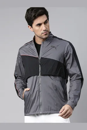PUMA Men Grey & Black Colourblocked Running Sporty Jacket