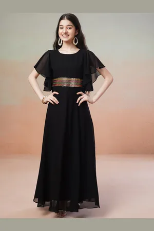 Inddus Girls Embellished Detail Flared Sleeves Georgette Fit & Flare Maxi Dress