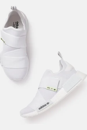 adidas Women White Woven Design NMD_R1 Slip-On Sneakers