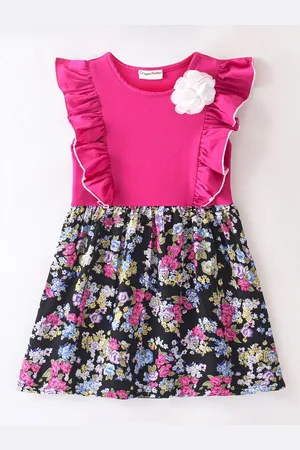 CrayonFlakes Girls Ruffled Floral Print Fit & Flare Cotton Dress