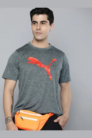 PUMA Men Grey & Orange Brand Logo Printed Training or Gym Sustainable T-shirt