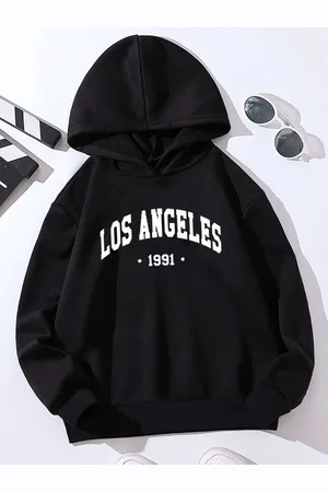 Stylecast Girls Black Typographic Printed Hooded Sweatshirt