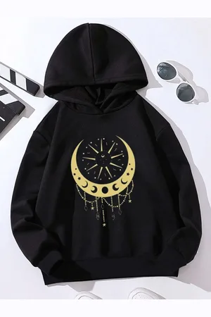 Stylecast Girls Black & Yellow Typography Printed Hooded Pullover