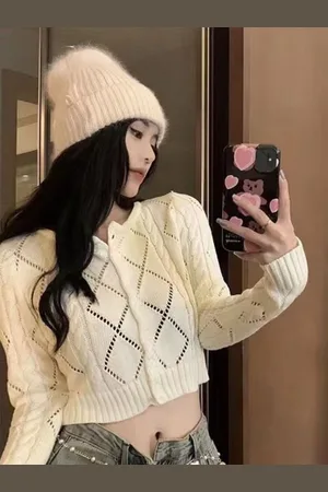 Stylecast Girls Geometric Self Design Cardigan Sweater