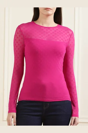 Karl Lagerfeld Brand Logo Self Designed Semi Sheer Fitted Top