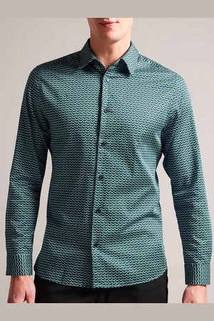 Ted Baker Slim Fit Geometric Printed Spread Collar Cotton Casual Shirt