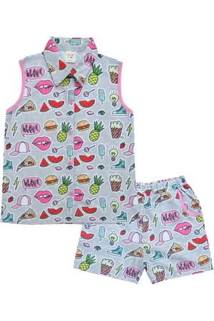 Clothe Funn Girls Printed Pure Cotton Shirt With Shorts