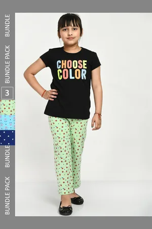 IndiWeaves Girls Pack Of 3 Printed Pure Cotton Pyjamas