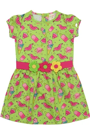 Clothe Funn Girls Floral Printed Cotton Fit & Flare Dress