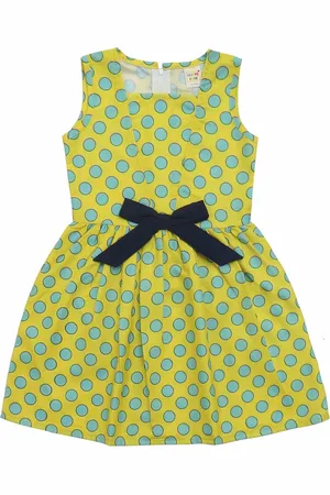 Clothe Funn Girls Polka Dot Printed V-Neck Cotton Fit & Flare Dress