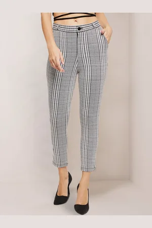Martini Women Checked Smart Slim Fit High-Rise Wrinkle Free Cigarette Trousers