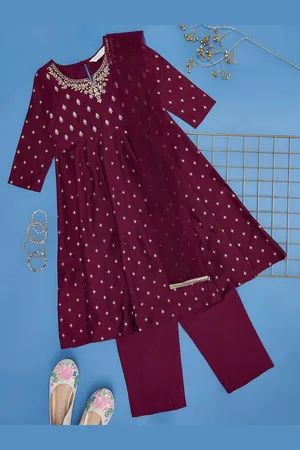 Pantaloons Girls Ethnic Motifs Embroidered Kurta with Trousers & Dupatta