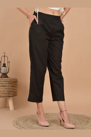 Celebravo Women Relaxed Straight Leg Pleated Cotton Three-Fourth Length Trousers