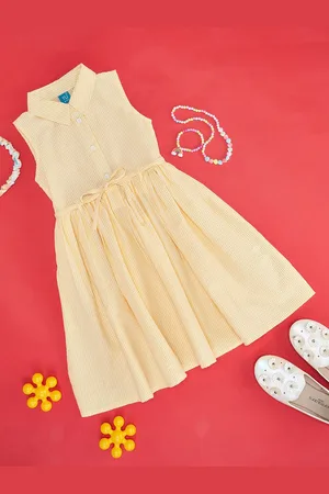 Pantaloons Girls Checked Shirt Collar Pure Cotton Fit and Flare Dress