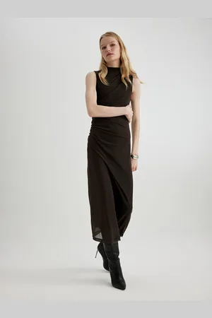 DeFacto Ruched High Neck Maxi Dress
