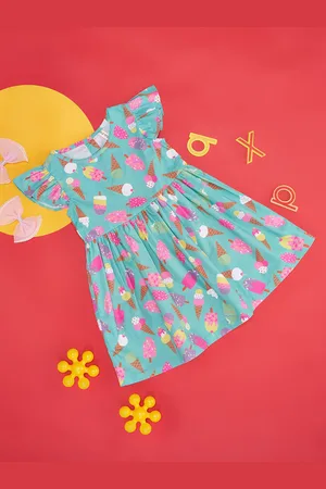 Pantaloons Girls Floral Printed Flutter Sleeves Pure Cotton Fit & Flare Dress