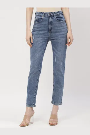 MADAME Women Slim Fit Low Distress Heavy Fade Cotton Jeans