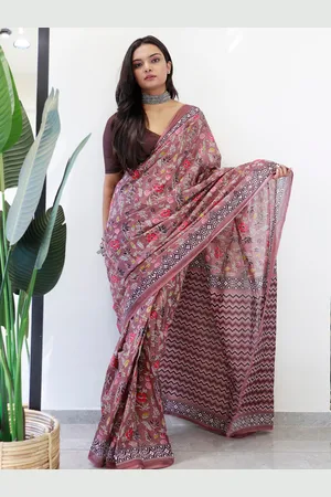 Kalini Floral Printed Poly Cotton Ready to Wear Bagru Saree
