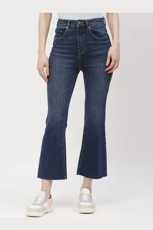 MADAME Women Flared Light Fade Cotton Cropped Jeans