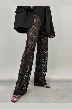 LULU & SKY Women Floral Self Design Straight Fit High-Rise Parallel Trousers