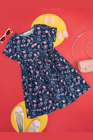 Pantaloons Girl Floral Printed Cotton Tie Up Fit & Flare Dress