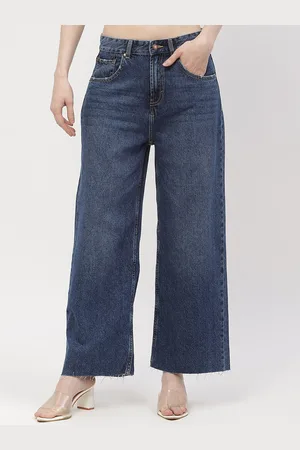 MADAME Women Clean Look Cropped Cotton Wide Leg Jeans