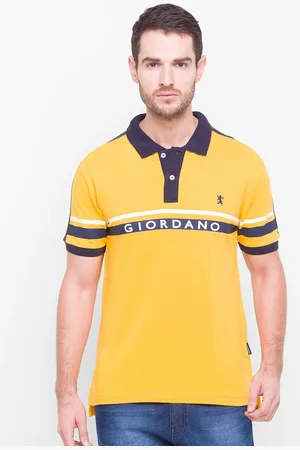 Giordano Typography Printed Striped Polo Collar Slim Fit T-shirt