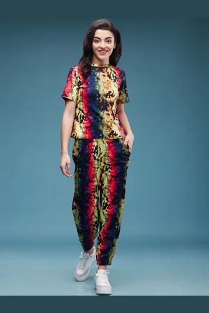 DressBerry Red Tie & Dye Round Neck T-shirt With Joggers Co-Ords