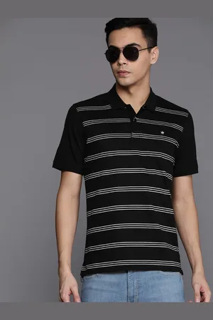 Louis Philippe Men Pure Cotton Striped Polo Collar T-shirt