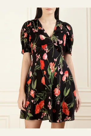 Ted Baker Floral Printed Puff-Sleeves Fit & Flare Mini Dress