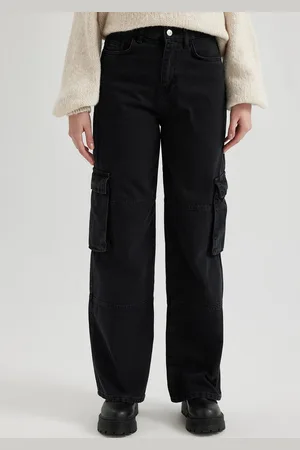 DeFacto Women Straight Fit Pure Cotton High-Rise Cargo Jeans