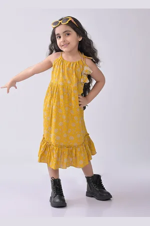 Sangria Girls Floral Printed Cotton A-Line Dress
