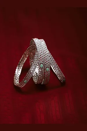 The Pari Set Of 4 Silver Plated Artificial Stones Bangles