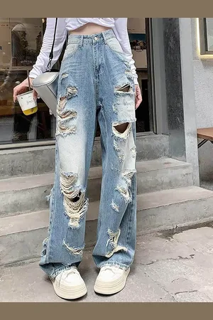 LULU & SKY Women Straight Fit High-Rise Highly Distressed Light Fade Jeans