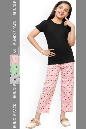 IndiWeaves Girls Pack Of 3 Printed Pure Cotton Pyjamas