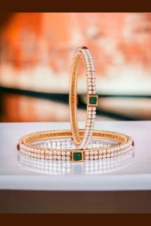 The Pari Set Of 2 Gold Plated Artificial Stones Bangles