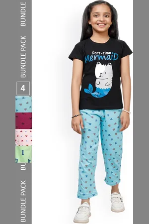 IndiWeaves Girls Pack Of 4 Printed Pure Cotton Trousers