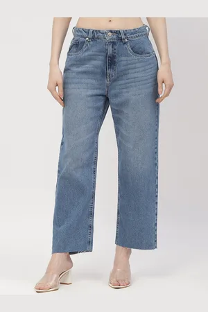 MADAME Women Clean Look Straight Fit Light Fade Cropped Cotton Jeans