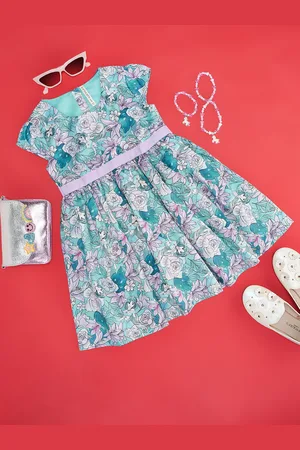 Pantaloons Girls Floral Printed Cap Sleeves Gathered Detail Fit & Flare Dress