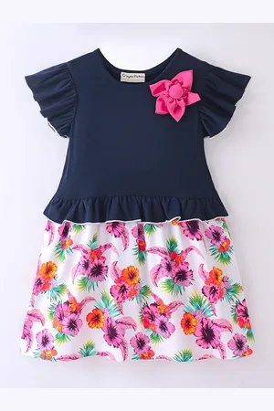 CrayonFlakes Girls Floral Print Flared Sleeve Cotton Fit & Flare Dress