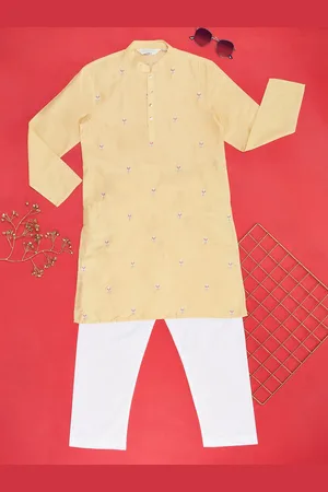 Pantaloons Boys Floral Embroidered Mandarin Collar Kurta