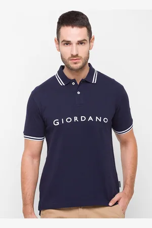 Giordano Typography Printed Polo Collar Cotton Slim Fit T-shirt