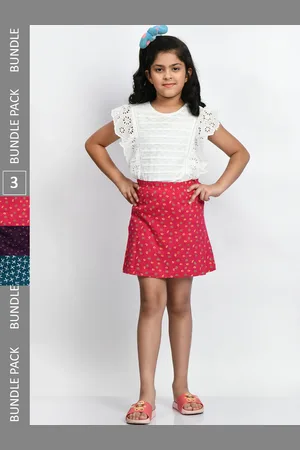 BAESD Girls Pack Of 3 Printed Pure Cotton A-Line Mini Skirts