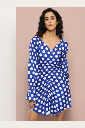 HARVARD Polka Dot Print Bishop Sleeve Fit & Flare Dress