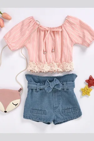 Stylecast Girls Pink Striped Top with Shorts