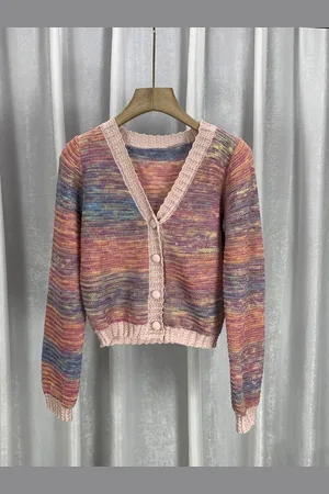 Stylecast Girls Pink & Blue Abstract Printed Cardigan Sweater